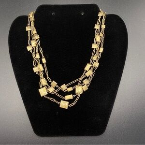 Gold Tone Multi-Strand Chain Hammered Statement Necklace